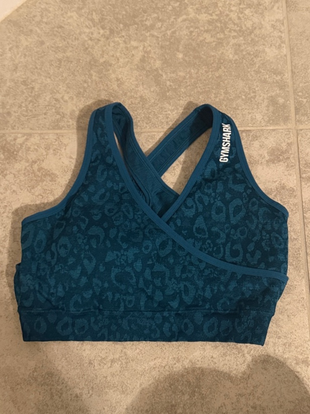 Gymshark Teal Blue Crossover Leopard Sports Bra